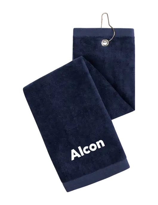 Navy Tri-Fold Golf Towel with Grommet w/Alcon Logo
