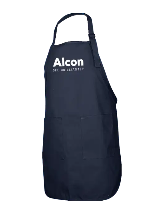 Full-Length Navy Apron With Pockets w/Alcon Logo