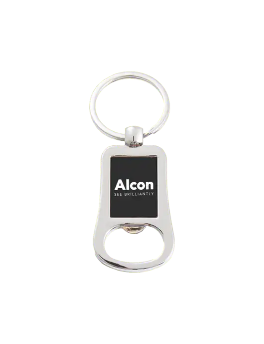 Silver & Black Bottle Opener Keychain w/Alcon Logo