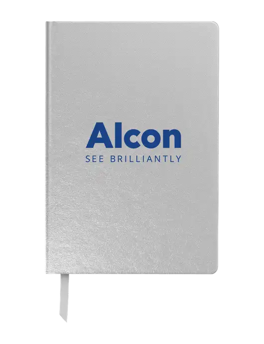 Achieve Silver Hardcover Journal, 5.5 x 8.37 w/Alcon Logo