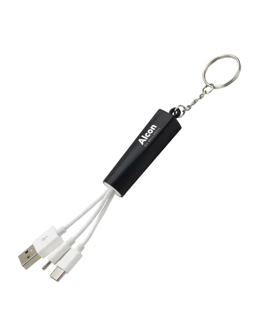 Black Light-Up Charging Cable with Key Ring w/Alcon Logo