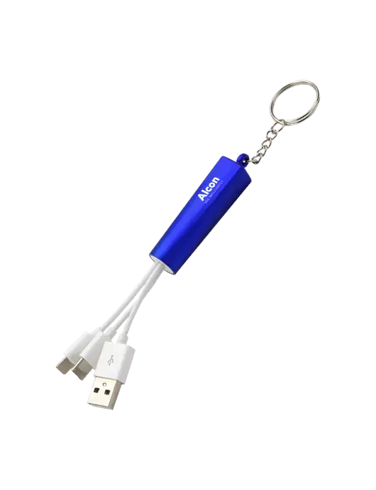 Blue Light-Up Charging Cable with Key Ring w/Alcon Logo