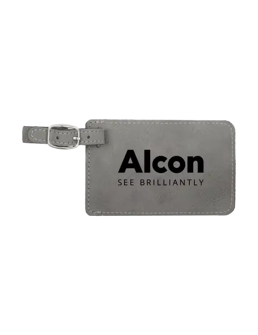 Grey Leatherette Luggage Tag w/Alcon Logo
