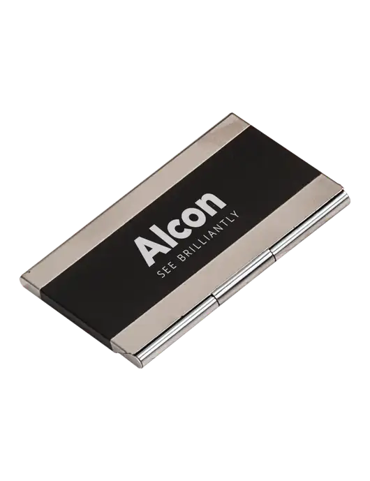 Black 3.75 x 2.5 Business Card Holder w/Alcon Logo