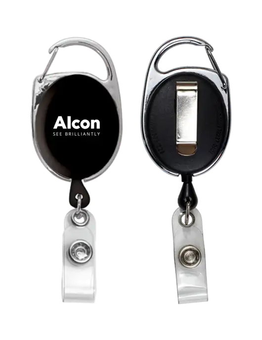 Black Carabiner Style Badge Reel and Badge Holder w/Alcon Logo