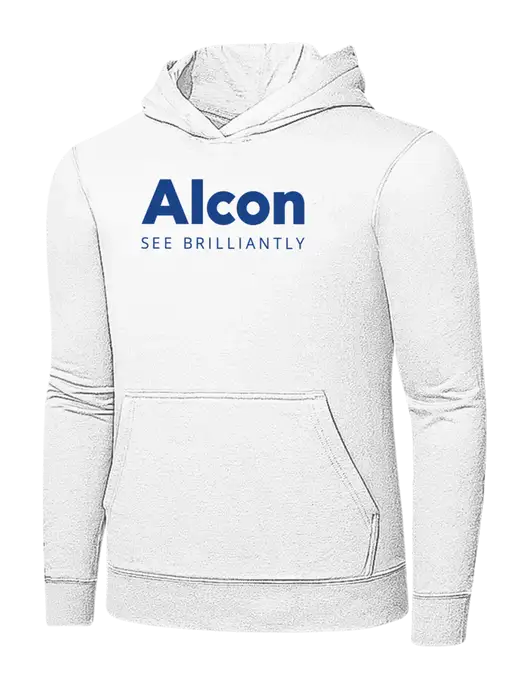 White 7.8 oz Ring Spun Hooded Sweatshirt w/Alcon Logo