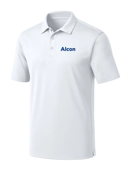 White Silk Touch Performance Polo w/Alcon Logo