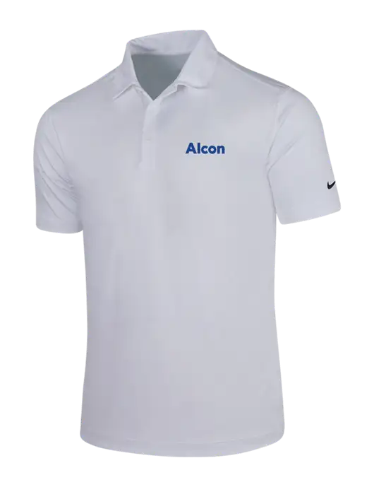 NIKE White Dri-Fit Vertical Mesh Polo w/Alcon Logo