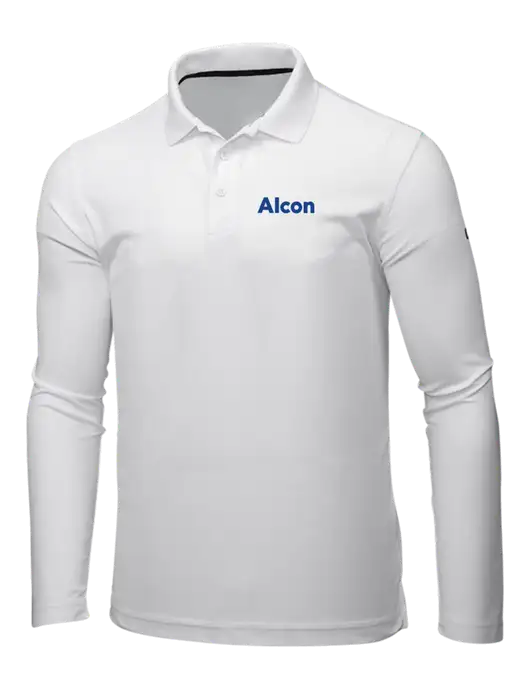 OGIO Bright White Caliber 2.0 Long Sleeve Polo w/Alcon Logo