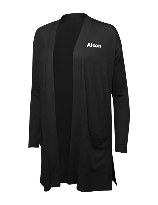 Black Womens Concept Long Pocket Cardigan w/Alcon Logo
