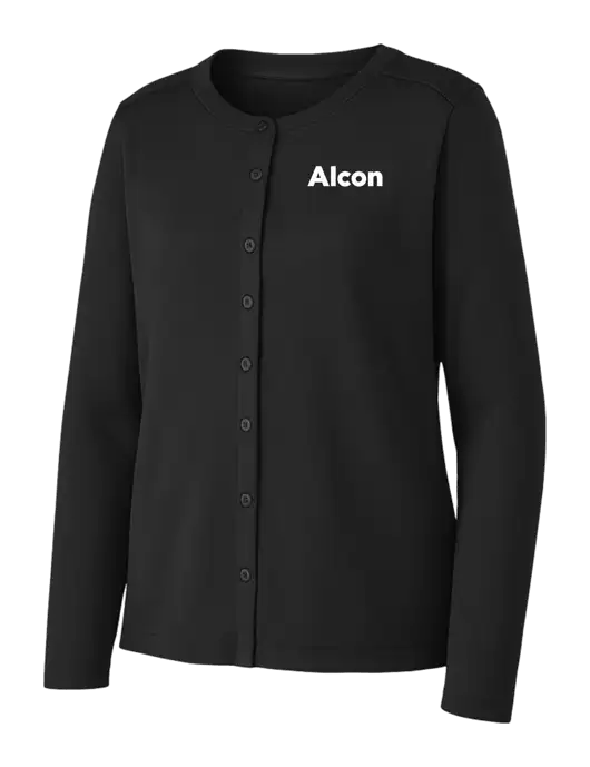 Black Womens Concept Stretch Button-Front Cardigan Sweater w/Alcon Logo