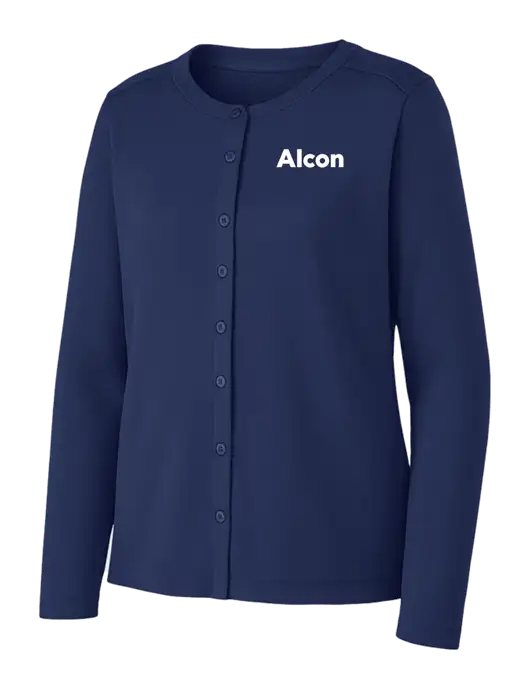 Dress Blue Navy Womens Concept Stretch Button-Front Cardigan Sweater w/Alcon Logo