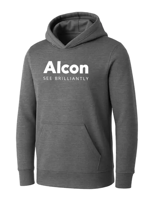 Womens Medium Grey Heather Core Fleece Pullover Hooded Sweatshirt w/Alcon Logo