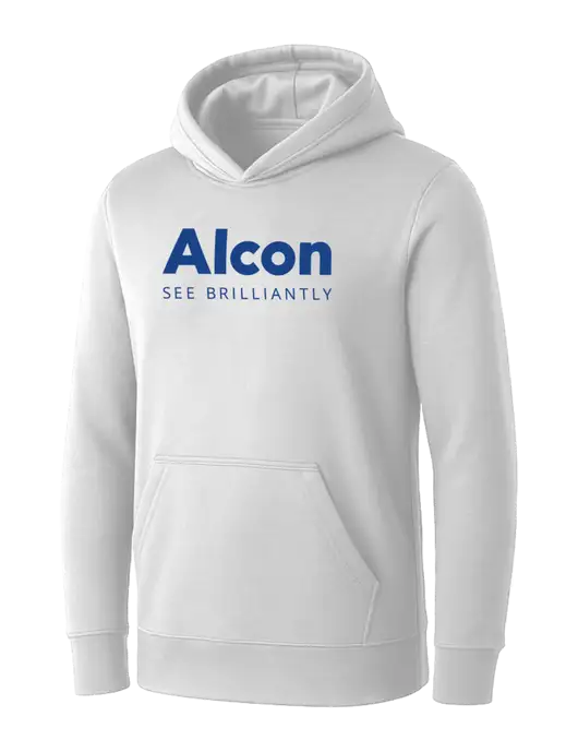 Womens White Core Fleece Pullover Hooded Sweatshirt w/Alcon Logo