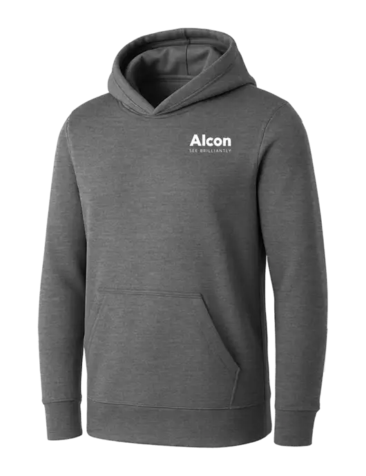 Womens Medium Grey Heather Core Fleece Pullover Hooded Sweatshirt w/Alcon Logo