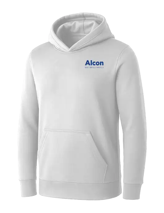 Womens White Core Fleece Pullover Hooded Sweatshirt w/Alcon Logo