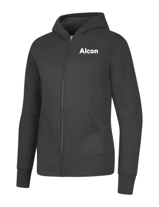 Charcoal Womens Core Fleece Full-Zip Hooded Sweatshirt w/Alcon Logo