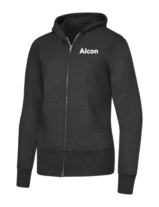 Dark Heather Grey Womens Core Fleece Full-Zip Hooded Sweatshirt w/Alcon Logo