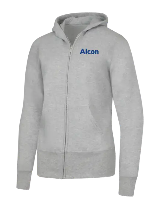 Grey Heather Womens Core Fleece Full-Zip Hooded Sweatshirt w/Alcon Logo