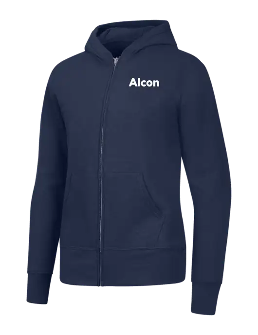 Navy Womens Core Fleece Full-Zip Hooded Sweatshirt w/Alcon Logo