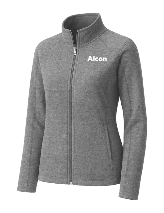 Medium Grey Womens Heather Microfleece Full-Zip Jacket w/Alcon Logo