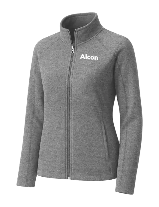 Medium Grey Womens Heather Microfleece Full-Zip Jacket w/Alcon Logo