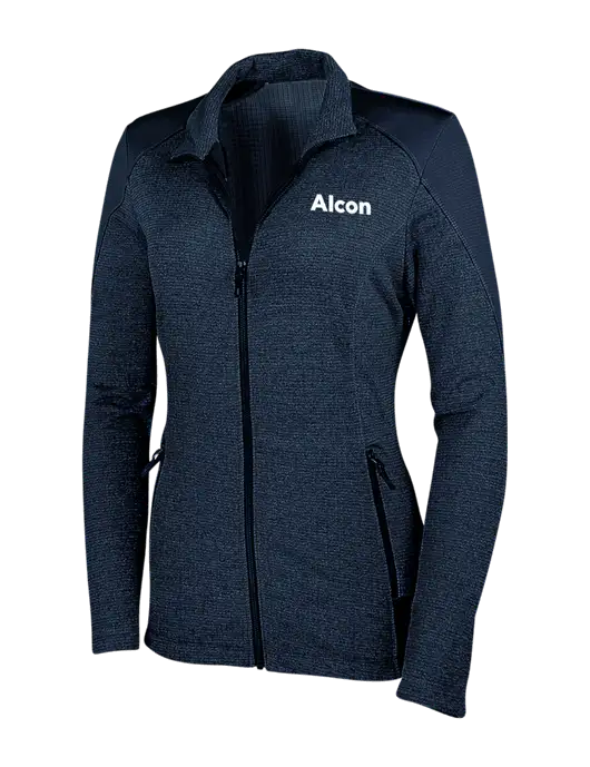 Navy Womens Grid Fleece Jacket w/Alcon Logo