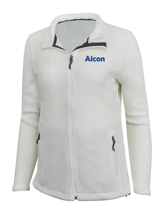 Womens White Fleece Jacket w/Alcon Logo