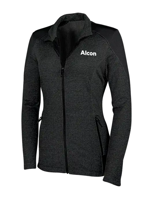Womens Black Grid Fleece Jacket w/Alcon Logo