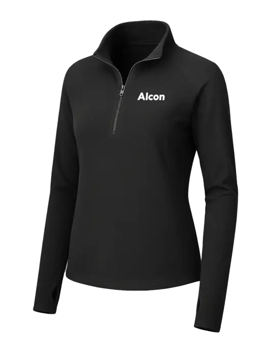 Womens Black Microfleece 1/2 Zip Pullover w/Alcon Logo