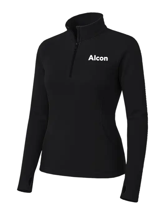 Womens Black Sport Wick Stretch 1/4 Zip Pullover w/Alcon Logo
