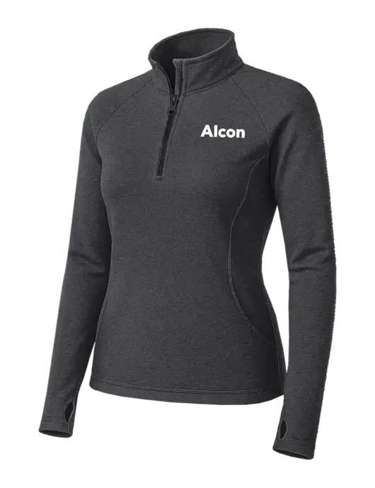Dark Grey Heather Womens Sport Wick Stretch 1/4 Zip Pullover w/Alcon Logo