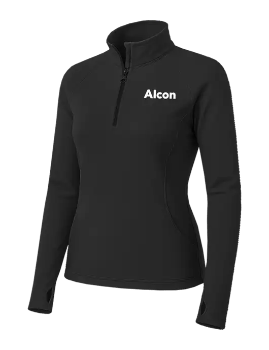 Charcoal Grey Womens Sport Wick Stretch 1/4 Zip Pullover w/Alcon Logo
