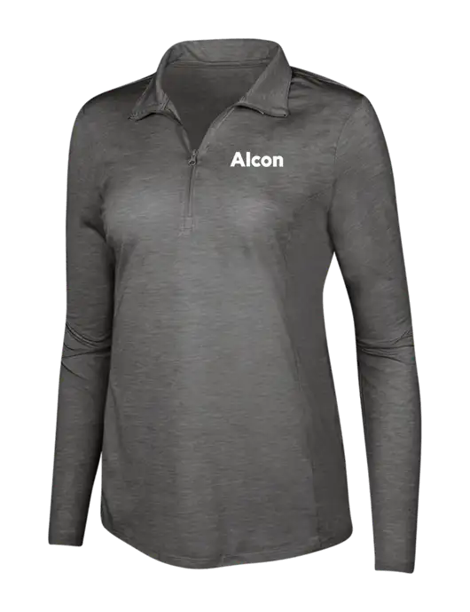Dark Grey Heather Womens Posicharge Tri-Blend Wicking 1/4 Zip Pullover w/Alcon Logo