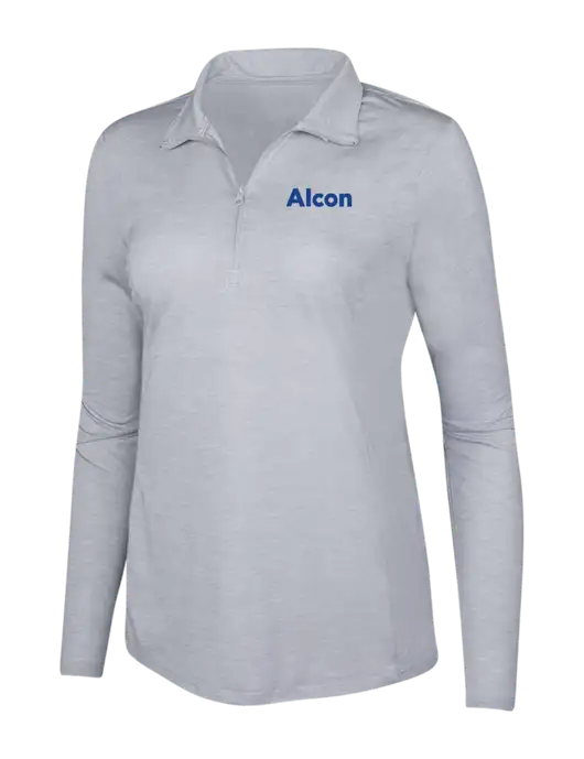 Light Grey Heather Womens Posicharge Tri-Blend Wicking 1/4 Zip Pullover w/Alcon Logo