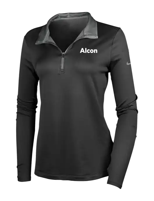 NIKE Black/Dark Grey Womens Dry-Fit Stretch 1/2 Zip Cover-Up w/Alcon Logo