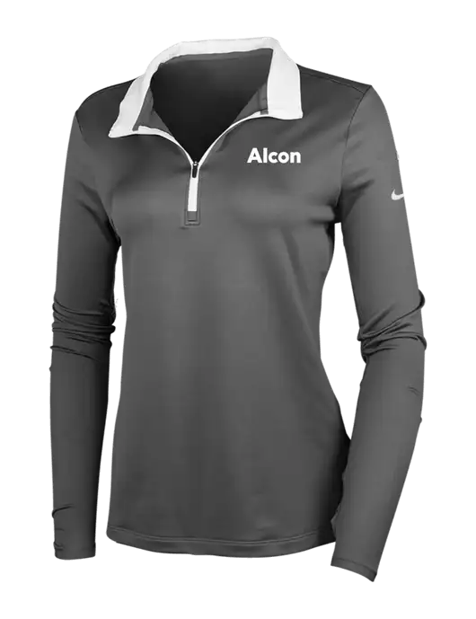 NIKE Dark Grey/White Womens Dry-Fit Stretch 1/2 Zip Cover-Up w/Alcon Logo