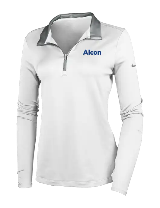 NIKE White/Dark Grey Womens Dry-Fit Stretch 1/2 Zip Cover-Up w/Alcon Logo