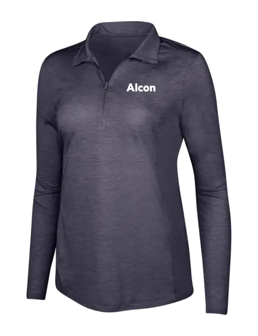 True Navy Heather Womens Posicharge Tri-Blend Wicking 1/4 Zip Pullover w/Alcon Logo