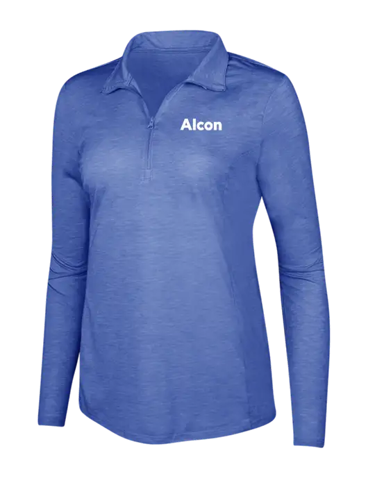 True Royal Heather Womens Posicharge Tri-Blend Wicking 1/4 Zip Pullover w/Alcon Logo