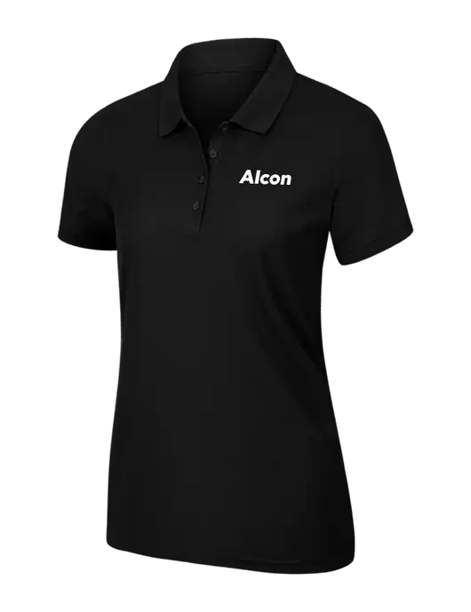 Womens Black Core Classic Pique Polo w/Alcon Logo