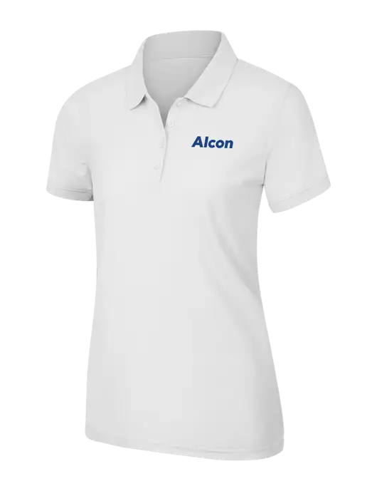 White Womens Core Classic Pique Polo w/Alcon Logo