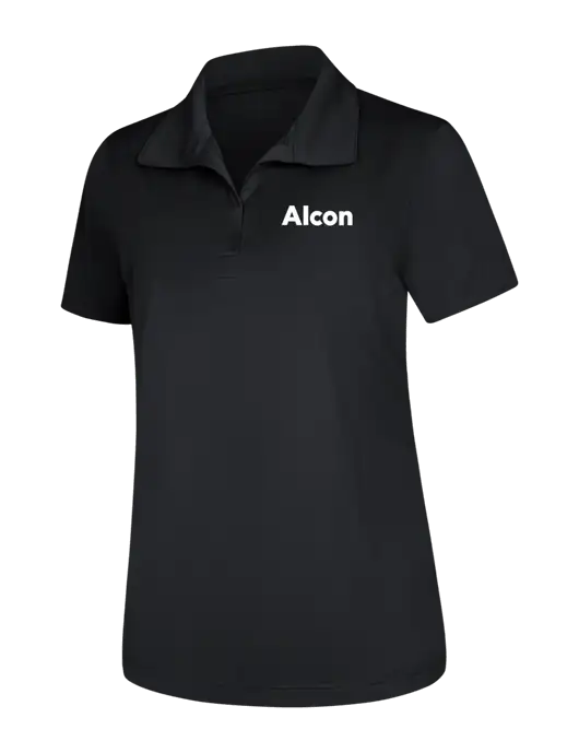 Womens Black Micropique Sport-Wick Polo w/Alcon Logo