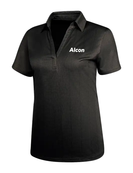 Black Womens Performance Fine Jacquard Polo w/Alcon Logo