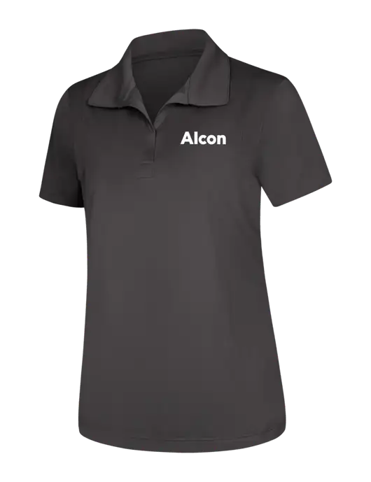 Womens Dark Grey Micropique Sport-Wick Polo w/Alcon Logo