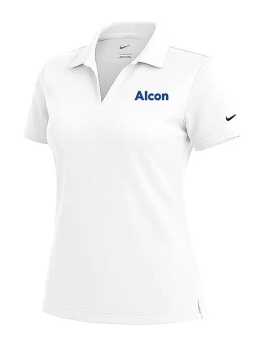 NIKE White Womens Dri-Fit Micro Pique Polo w/Alcon Logo