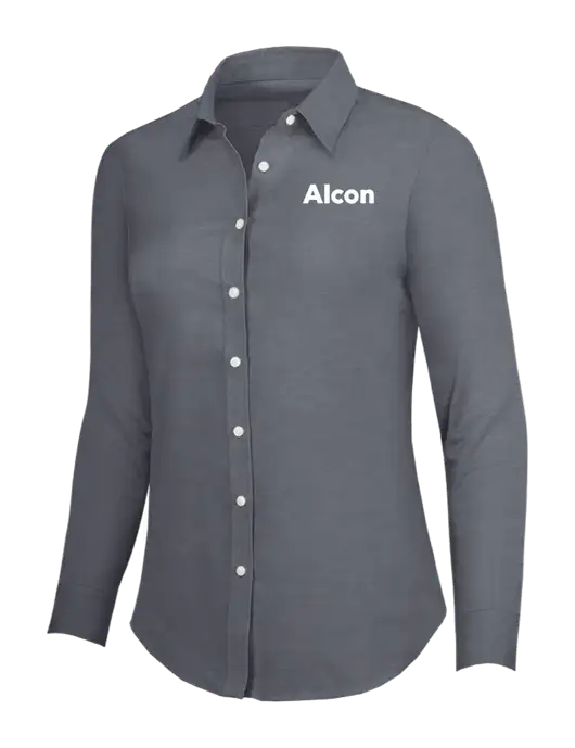 Dark Grey Womens SuperPro Oxford Shirt w/Alcon Logo