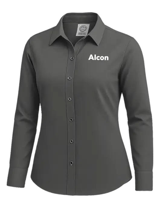 Brooks Brothers Womens Dark Grey Wrinkle-Free Stretch Nailhead Shirt w/Alcon Logo