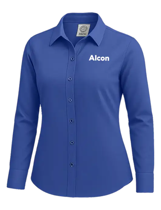 Brooks Brothers Womens Royal Blue Wrinkle-Free Stretch Nailhead Shirt w/Alcon Logo