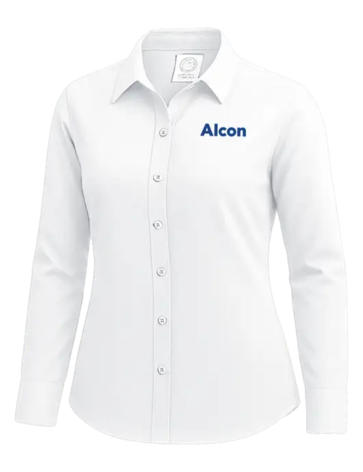 Brooks Brothers Womens White Wrinkle-Free Stretch Nailhead Shirt w/Alcon Logo